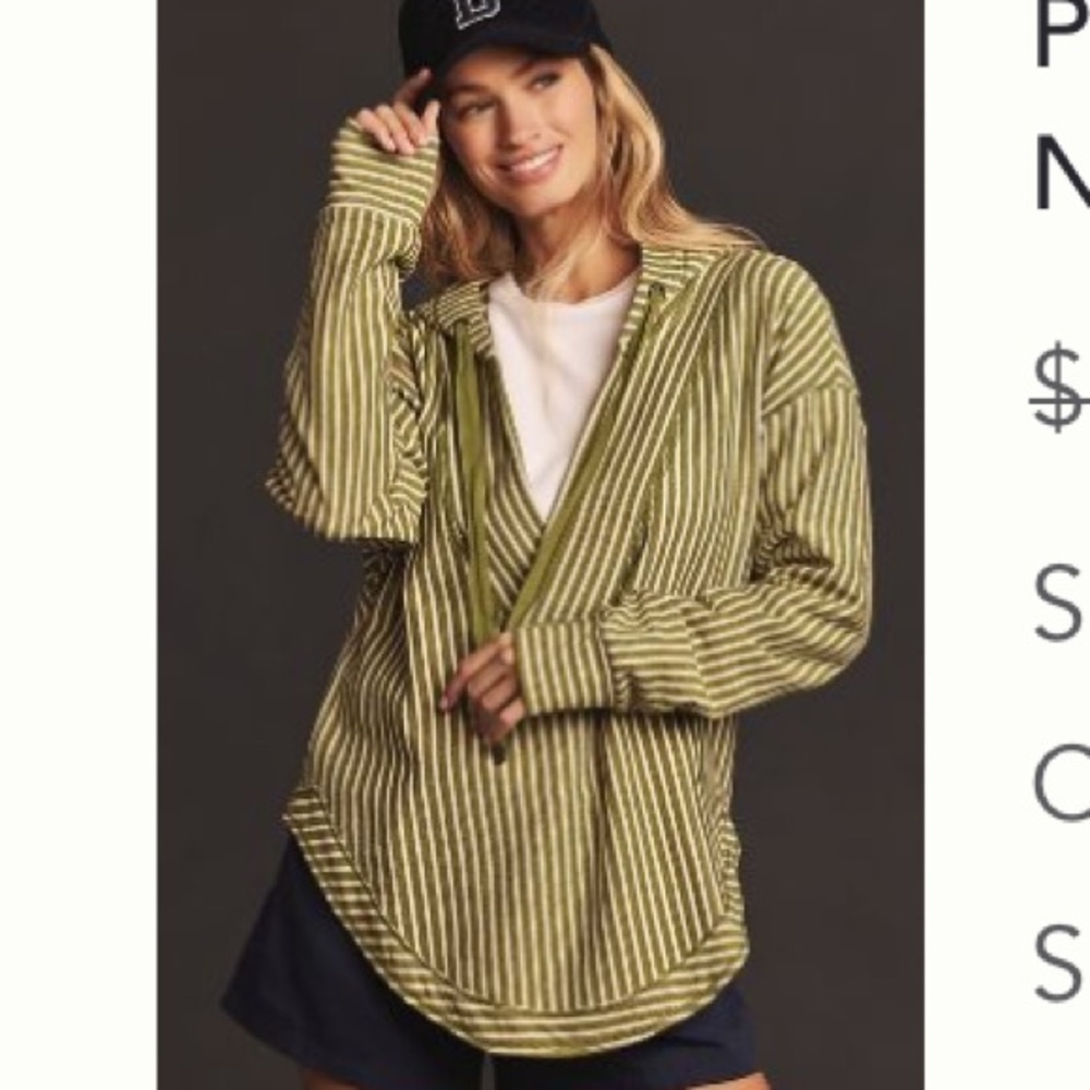 Anthropologie Pilcro Wharfside Hooded Sweatshirt in Green Motif. Medium. EUC